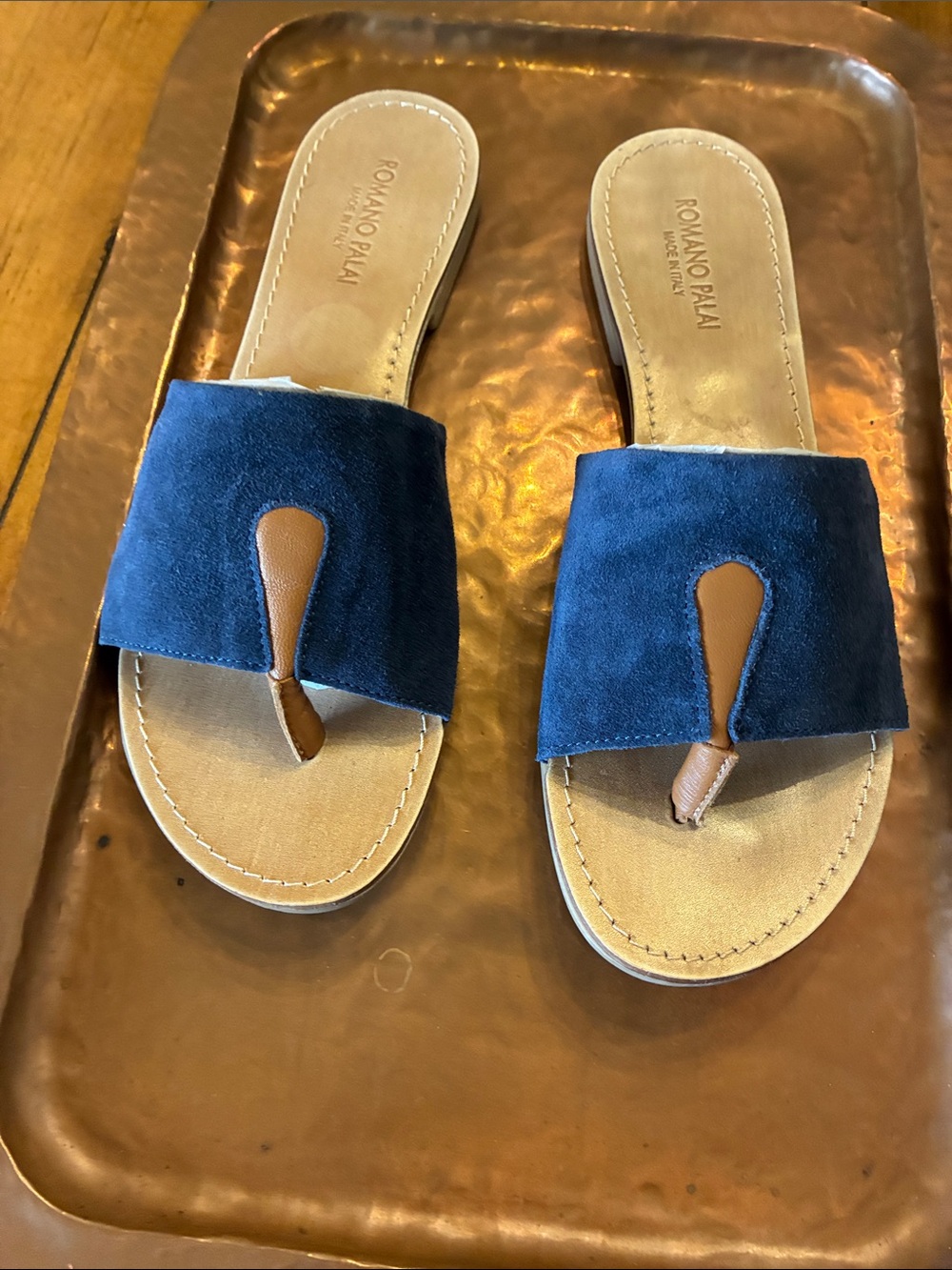Blue Suede Slide Sandals